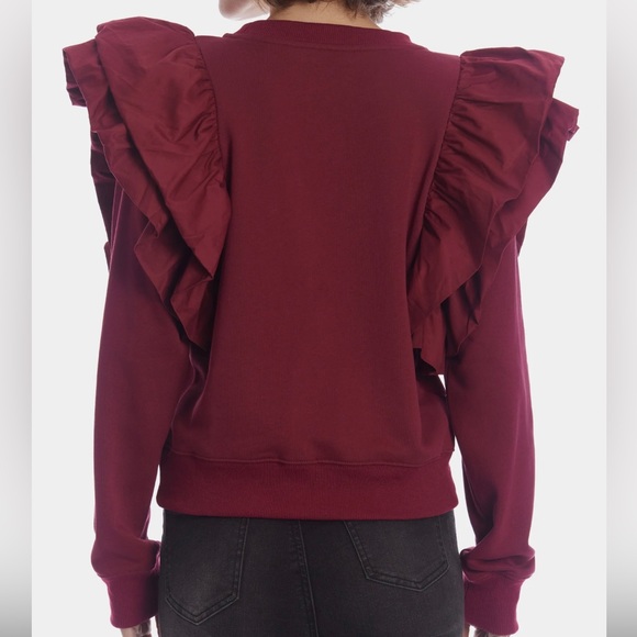 NWT En Saison Gabriela Flutter Sleeve Sweatshirt Burgundy Maroon Size S - Picture 3 of 5